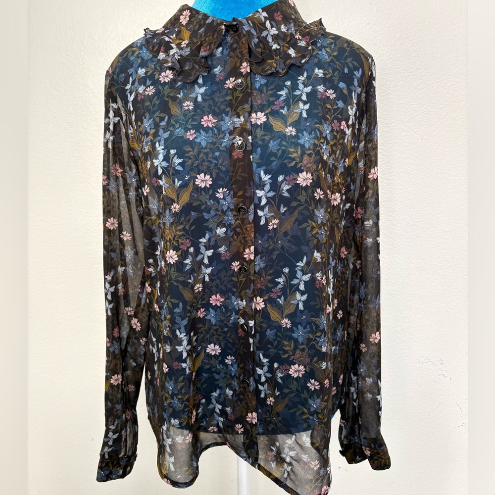 CAbi Black and Blue Blouse Elegant Top
